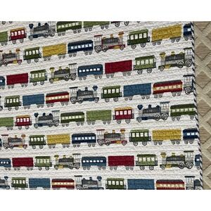 All Aboard Trains Cars Twin Bedding with reversable Blue and White Pattern